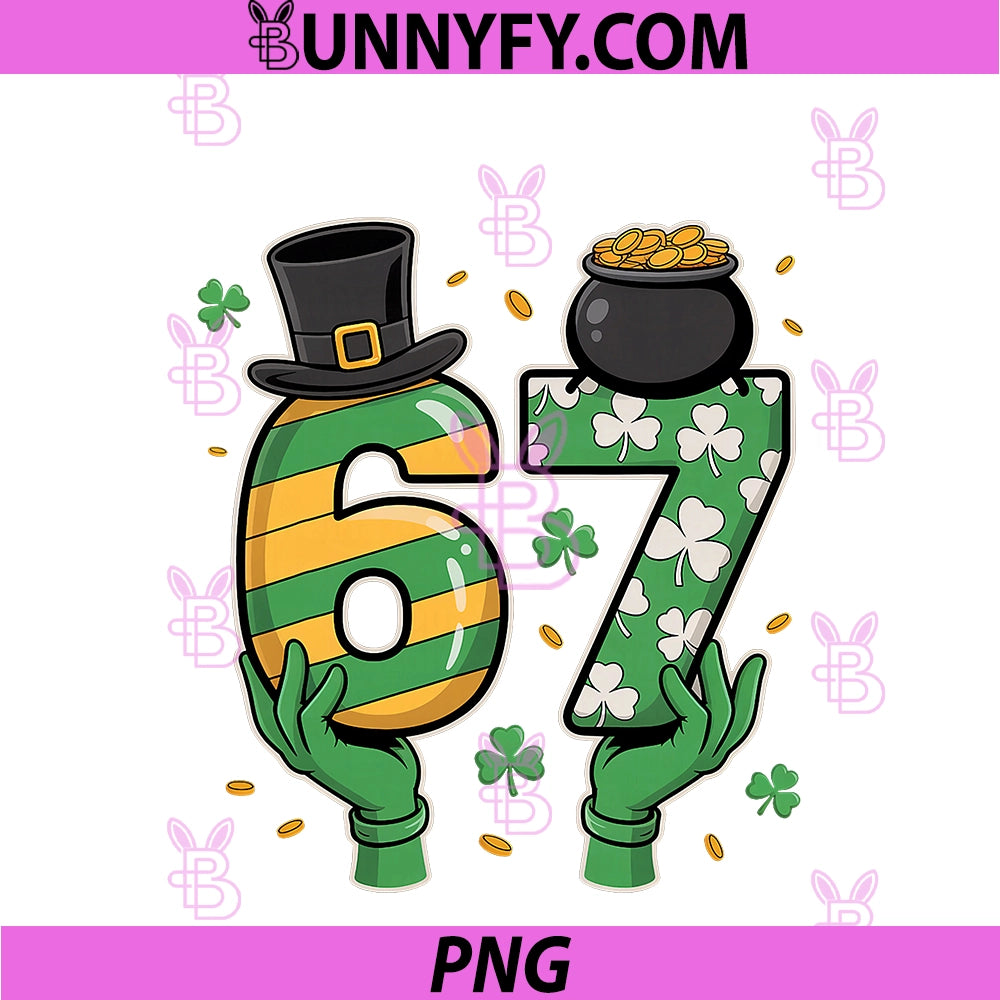 Six Seven Meme 67 St PNG, Patrick's Day Shamrocks PNG