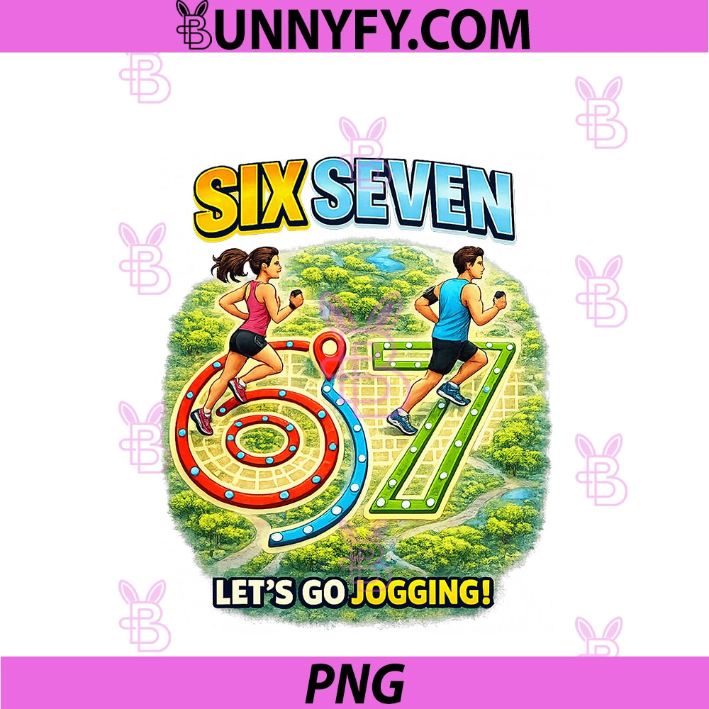 Six Seven Running Route Design PNG, Funny Jogging 67 Fitness PNG