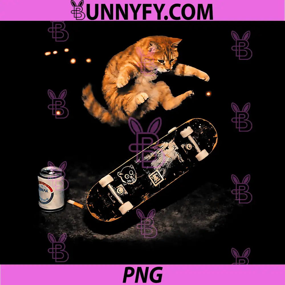 Skateboarding Cat Action Shot PNG, Funny Retro Skate Cat PNG