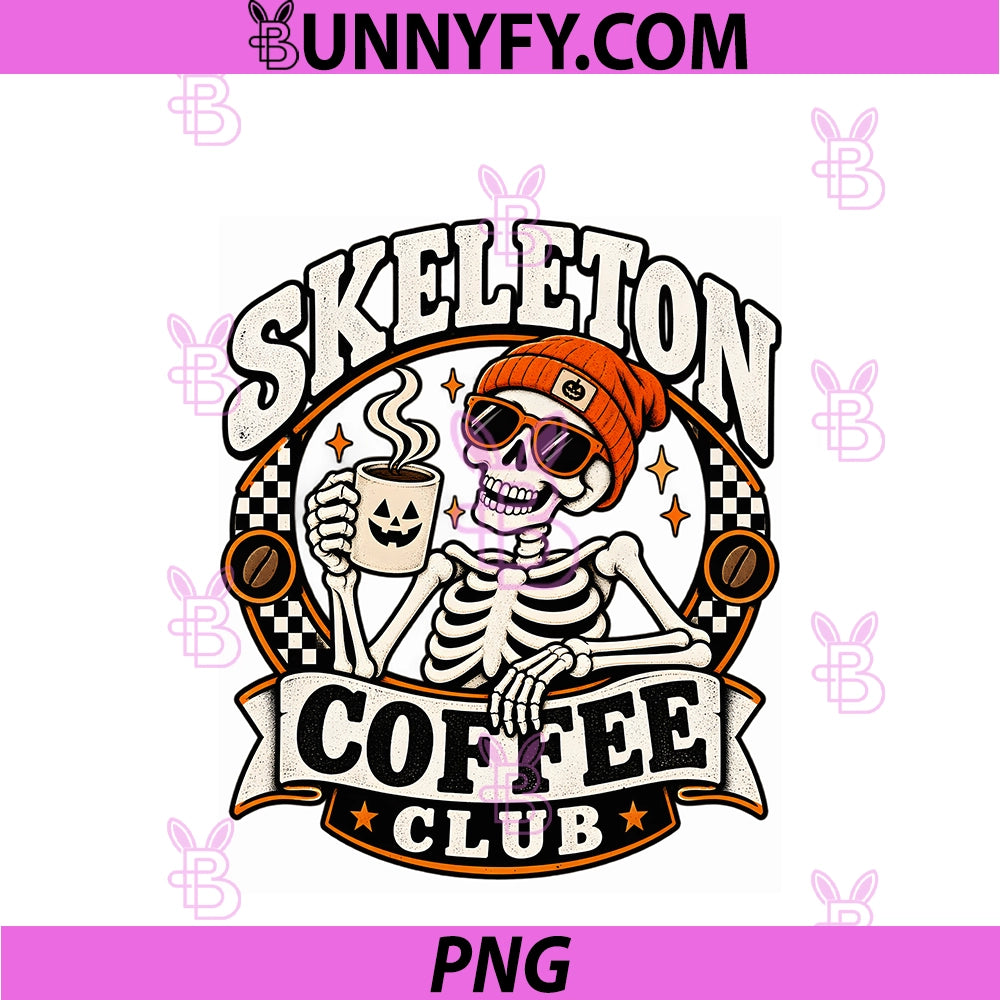Skeleton Coffee Club PNG, Retro Halloween Coffee Lover PNG