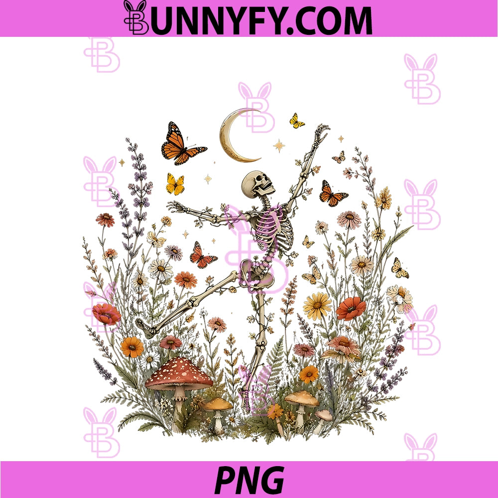 Skeleton Dancing Arabesque PNG, Wildflower Botanical Cottagecore PNG