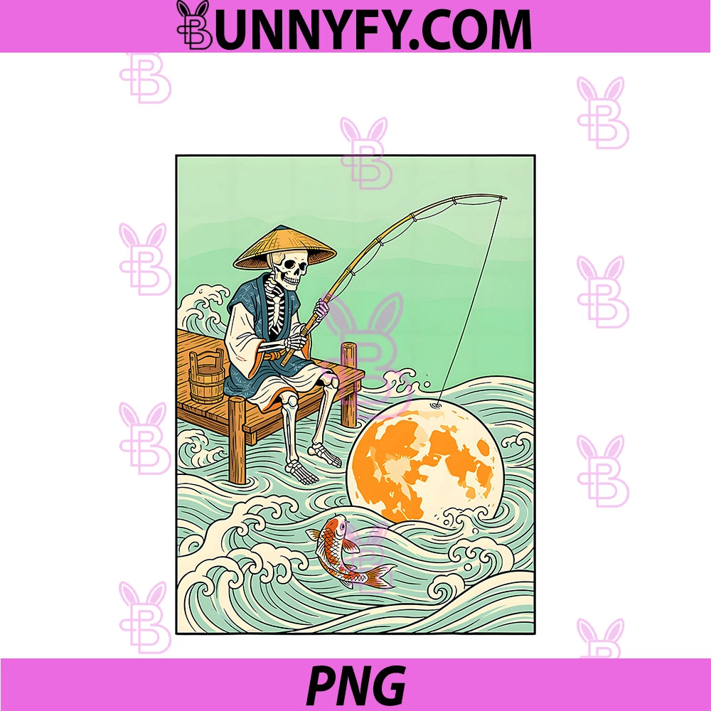 Skeleton Fisherman Koi Fish Skull Fishing PNG, Funny Angler PNG