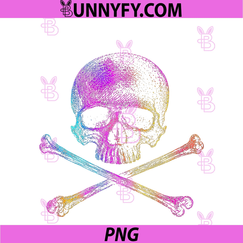Skull And Crossbones Colorful Neon PNG, Gothic Skeleton PNG