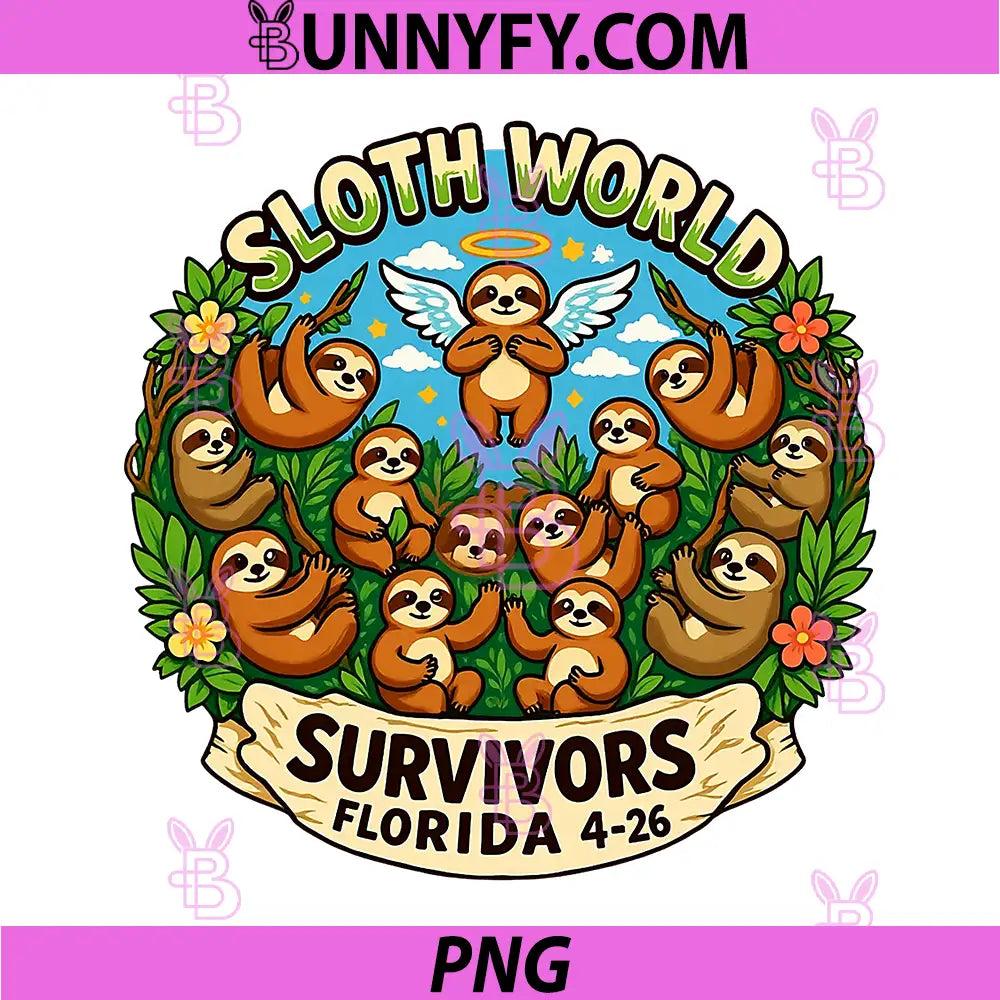 Sloth World 13 Survivors Design PNG