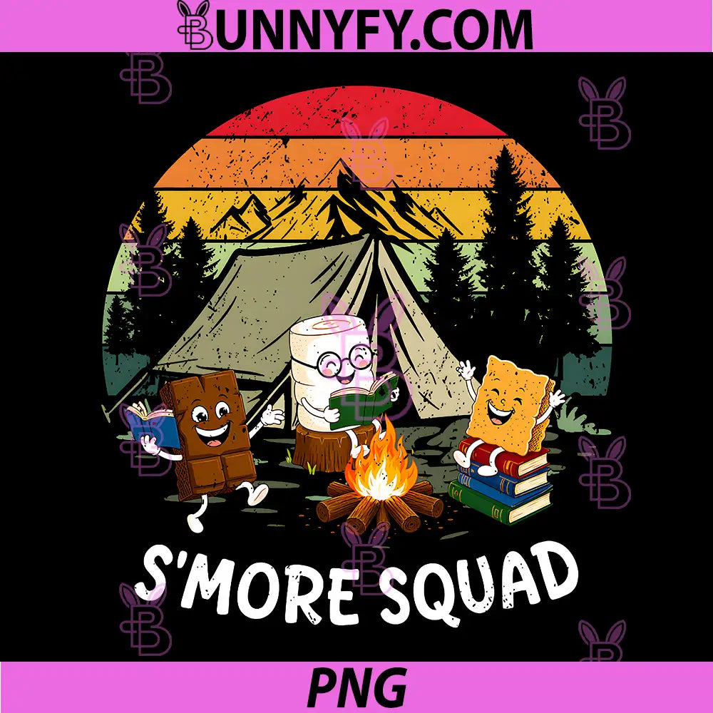 Smores Squad Marshmallow PNG, Campfire Read Book Funny Camping PNG
