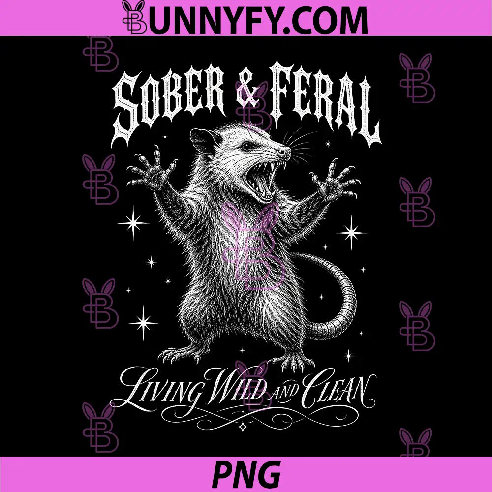 Sober and Feral Living Wild and Clean PNG, Vintage Retro Funny PNG