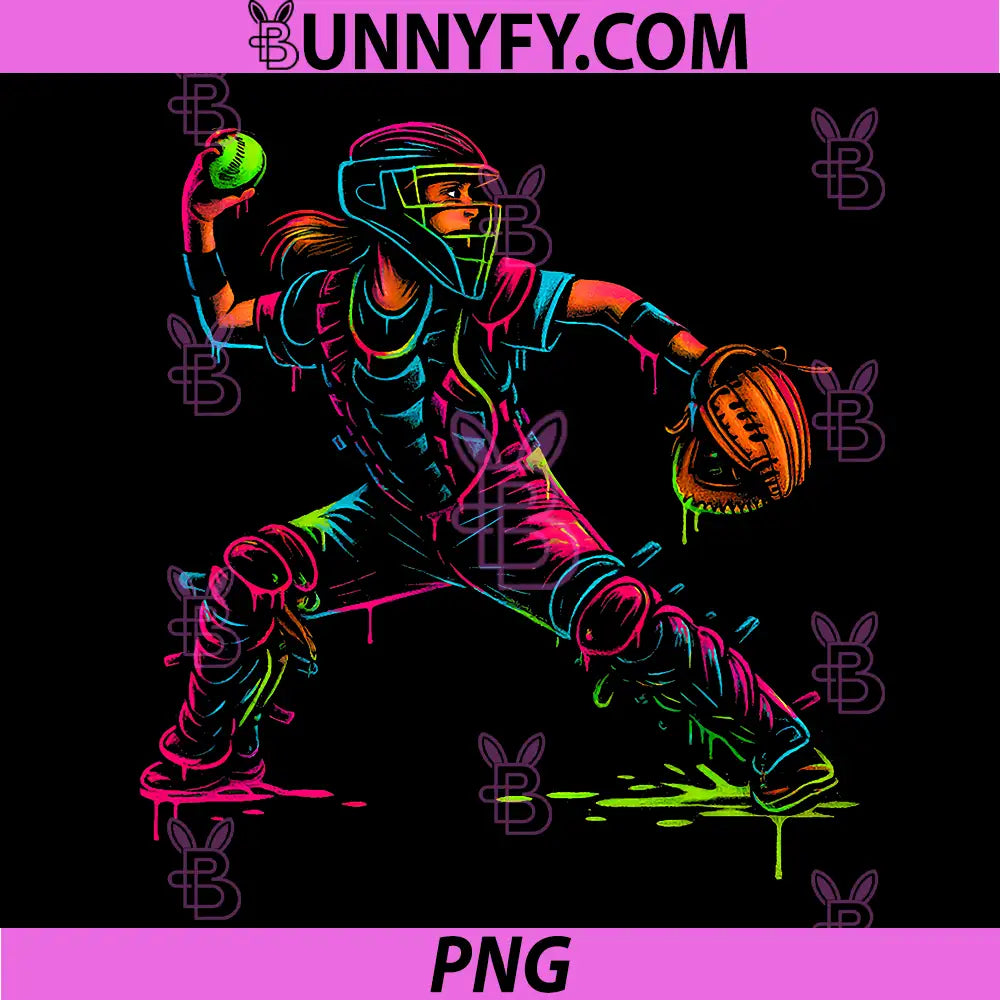Softball Catcher Colorful Drip PNG, Effect Athletic Player Art PNG