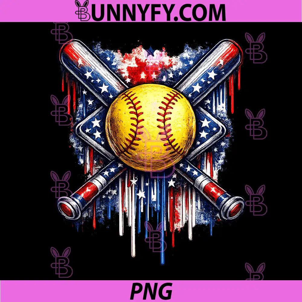Softball Drip Ice Cream PNG, American Flag 4th of July PNG