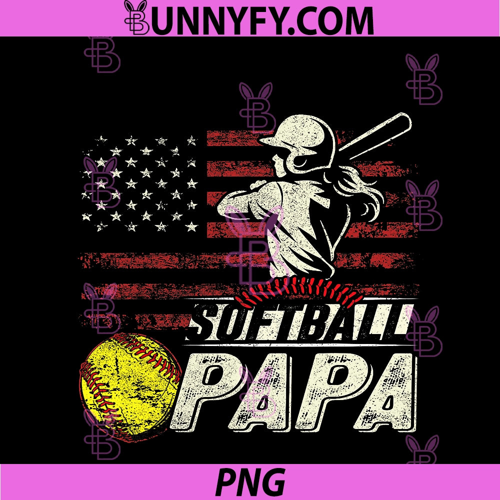 Softball Papa US Flag PNG, Gifts For Papa Patriotic Fathers Day PNG