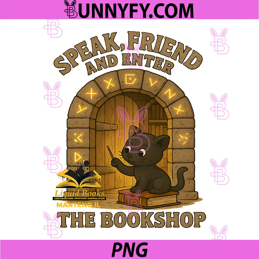 Speak Friend And Enter Bookshop Magic PNG, Cute Cat Wizard Bookstore PNG