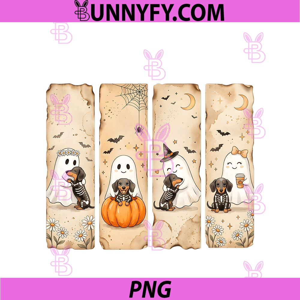 Spooky Ghost Dachshund Pumpkin PNG, Halloween Skeleton Companions PNG