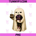 Spooky Ghost Holding Dachshund Dog Coffee PNG, Funny Halloween PNG