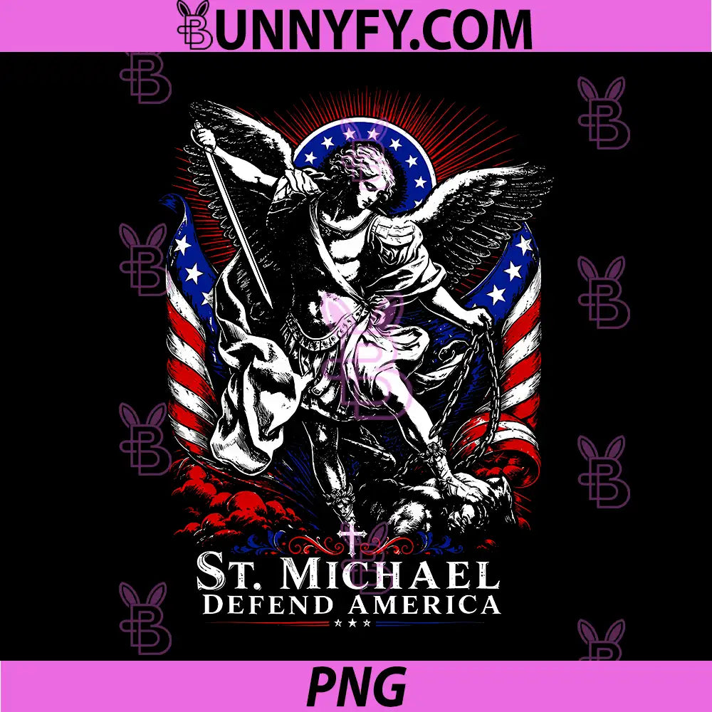 St. Michael Defend America PNG, Archangel Patriot USA Flag PNG