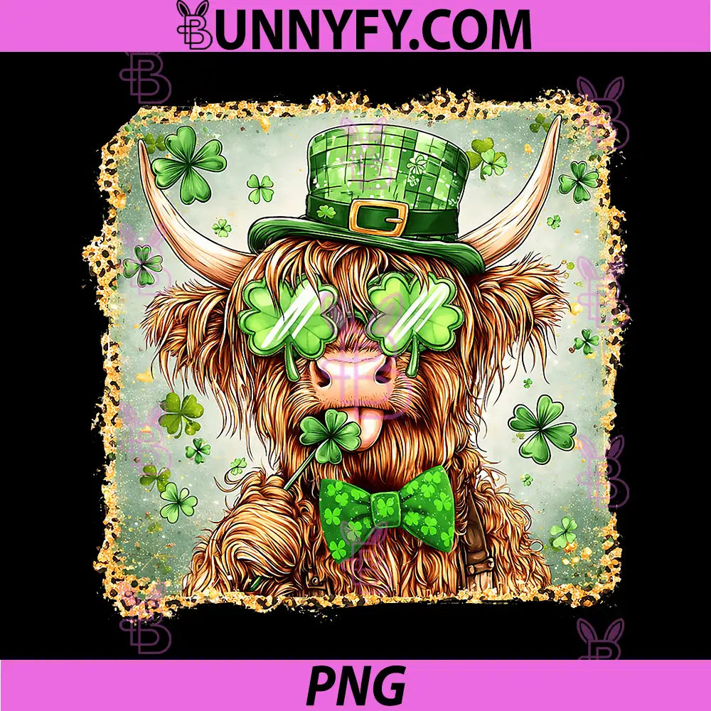 St. Patrick's Day Funny PNG, Highland Cow Lucky Shamrock PNG