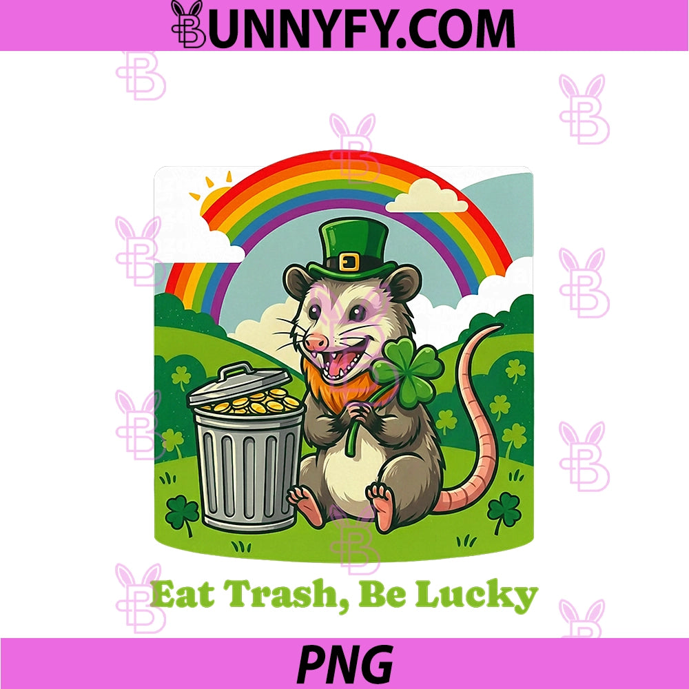 St. Patrick's Day Opossum Eat Trash Be Lucky PNG, Leprechaun Hat PNG