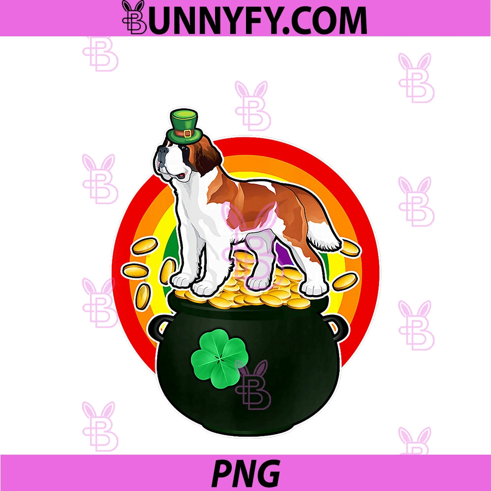 St Bernard Leprechaun Hat Lucky Dog PNG, Shamrock St Patricks Day PNG