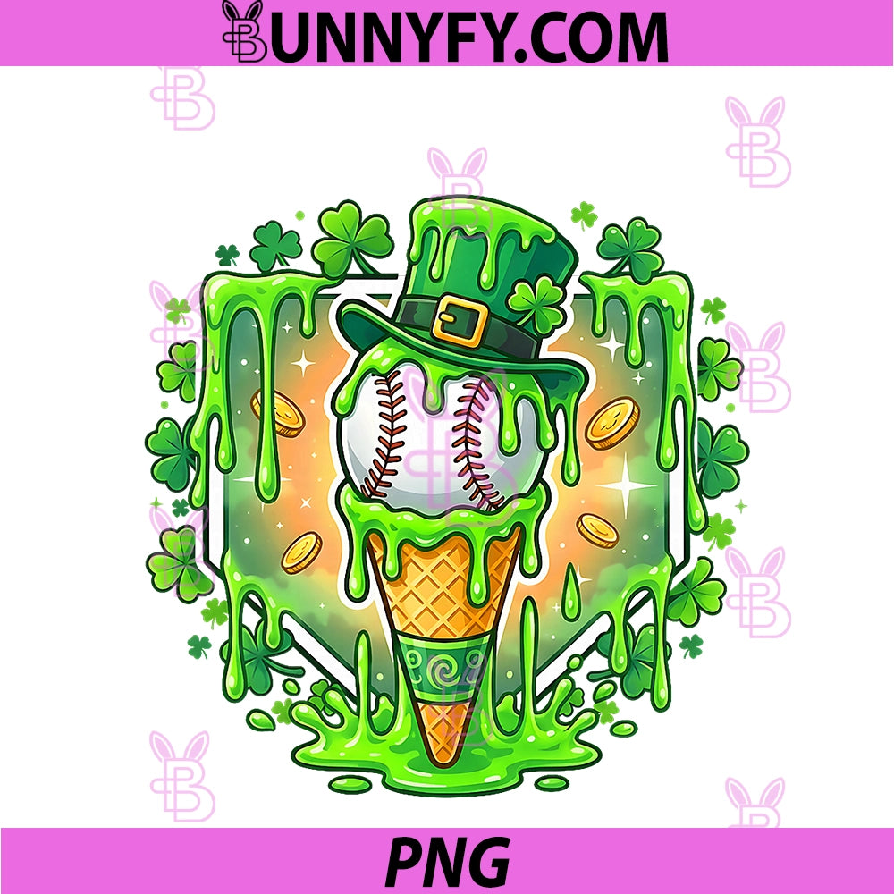 St Patrick Day Baseball Drip Ice Cream PNG, Baseball Home Plate PNG