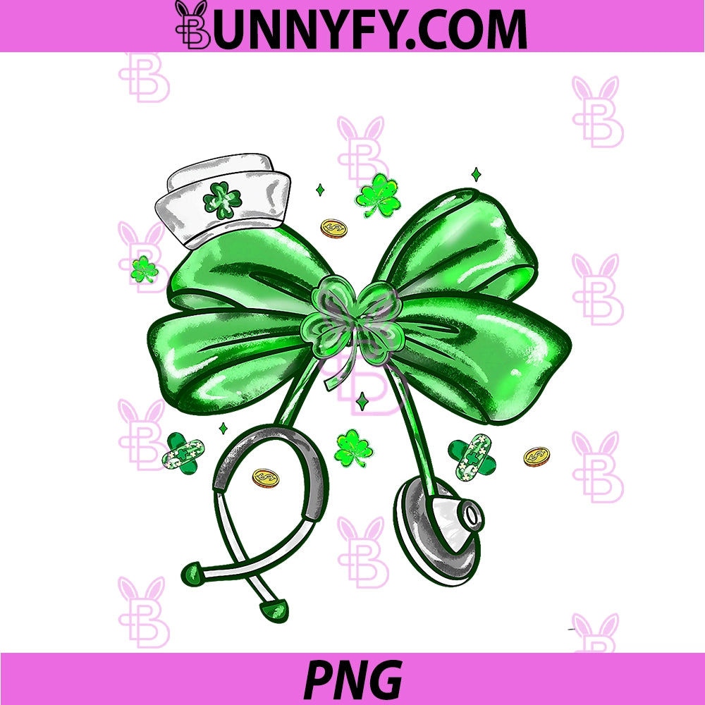 St Patrick's Day Nurse Coquette Bow PNG, Stethoscope Girl Women PNG