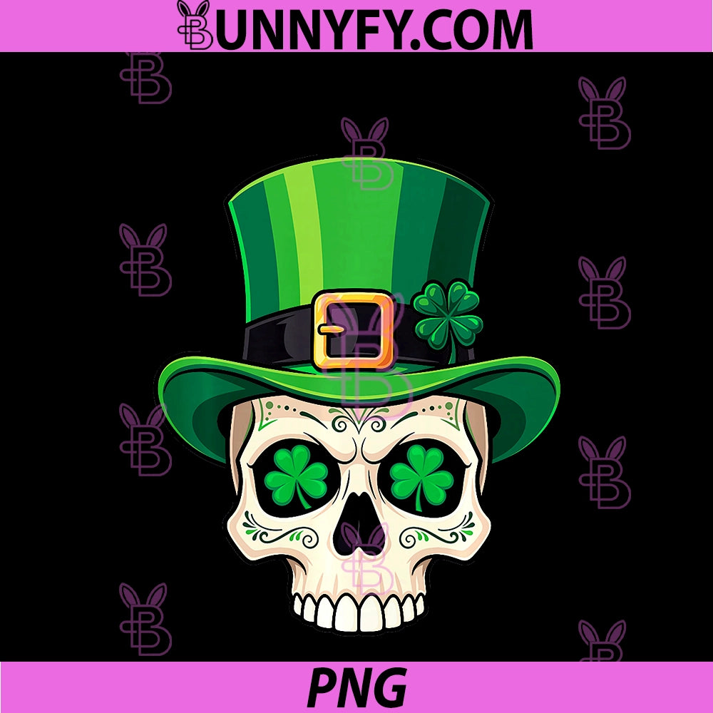 St Patrick’s Day Tee Irish PNG, Leprechaun Skull Green Shamrocks PNG