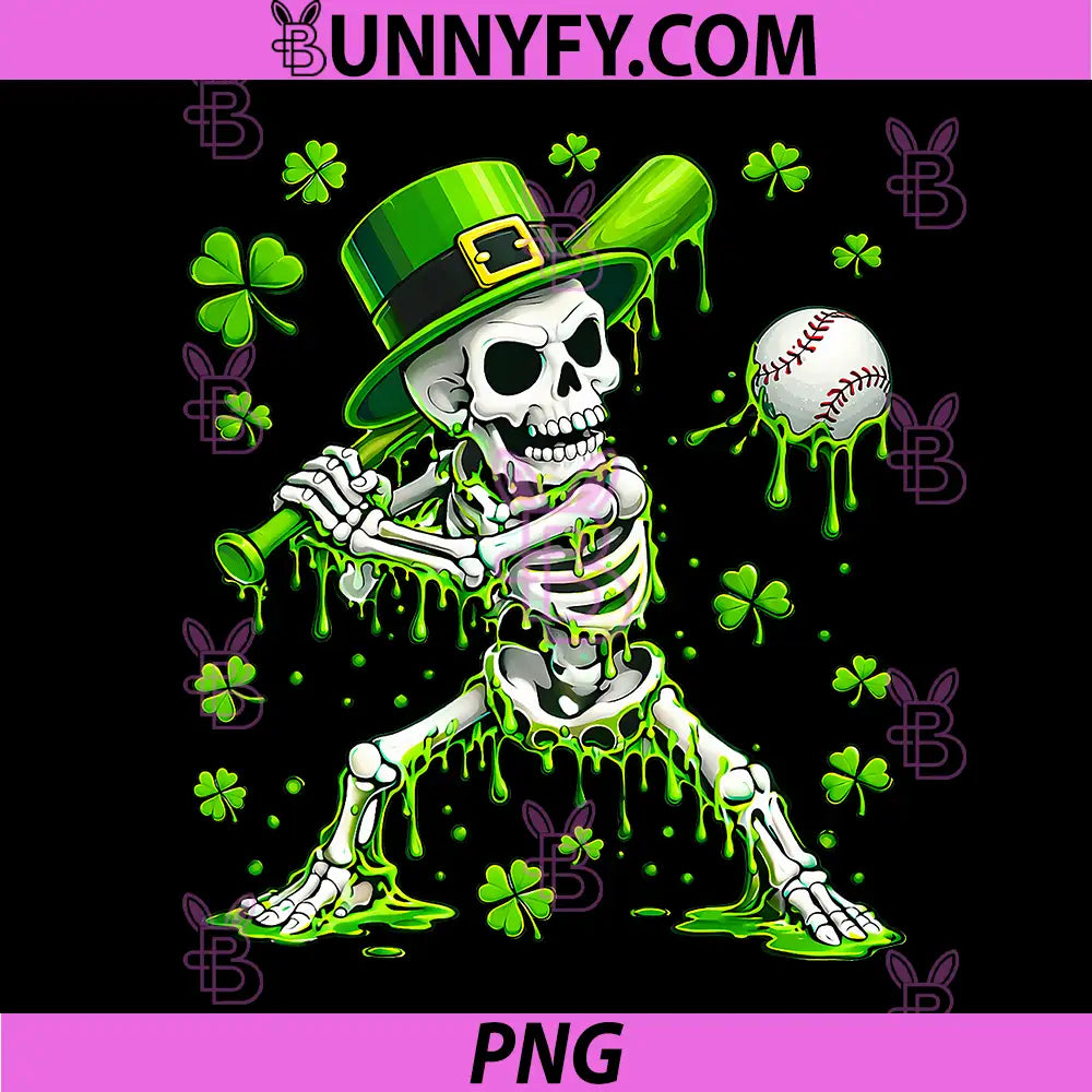 St Patricks Day Baseball PNG, Skeleton Irish Leprechaun Hat PNG 