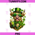St Patricks Day Highland Cow PNG, Beer Shamrock Hat Funny PNG