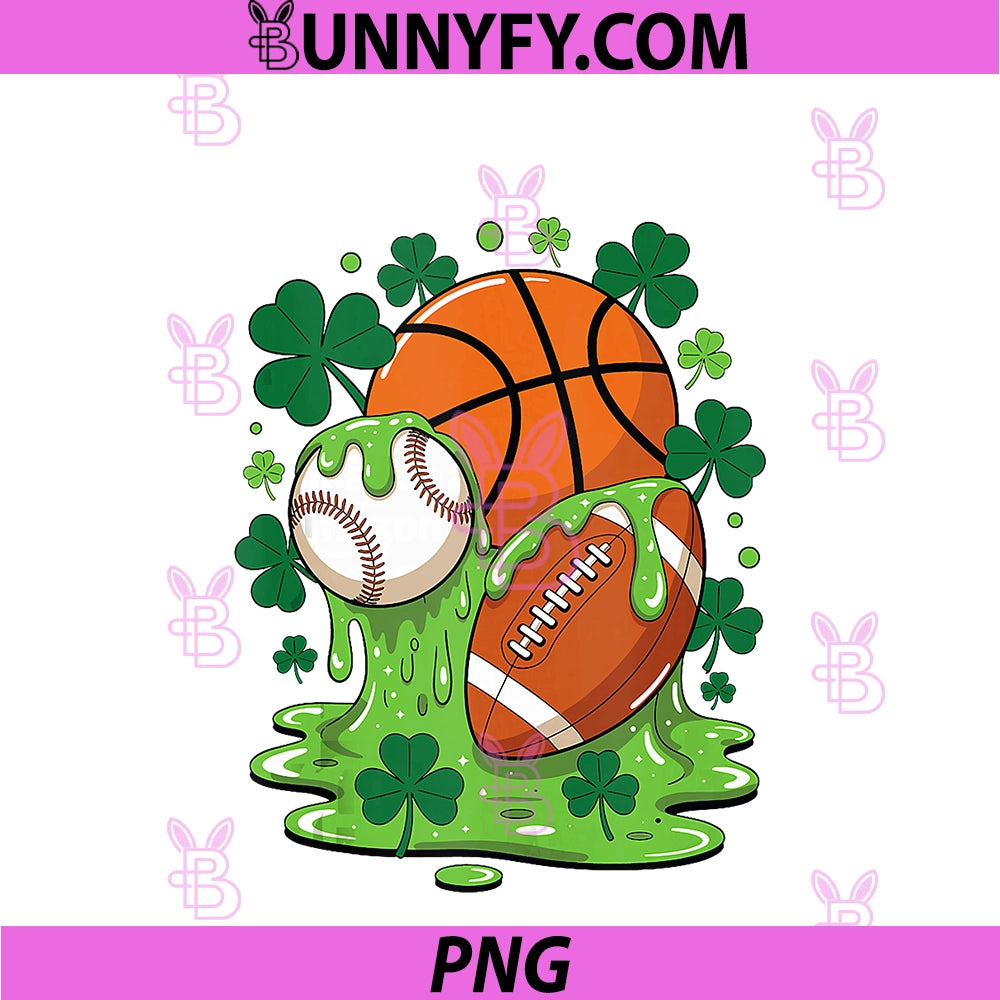St Patricks Day Ice Cream Drip PNG, Baseball Football Basketball PNG