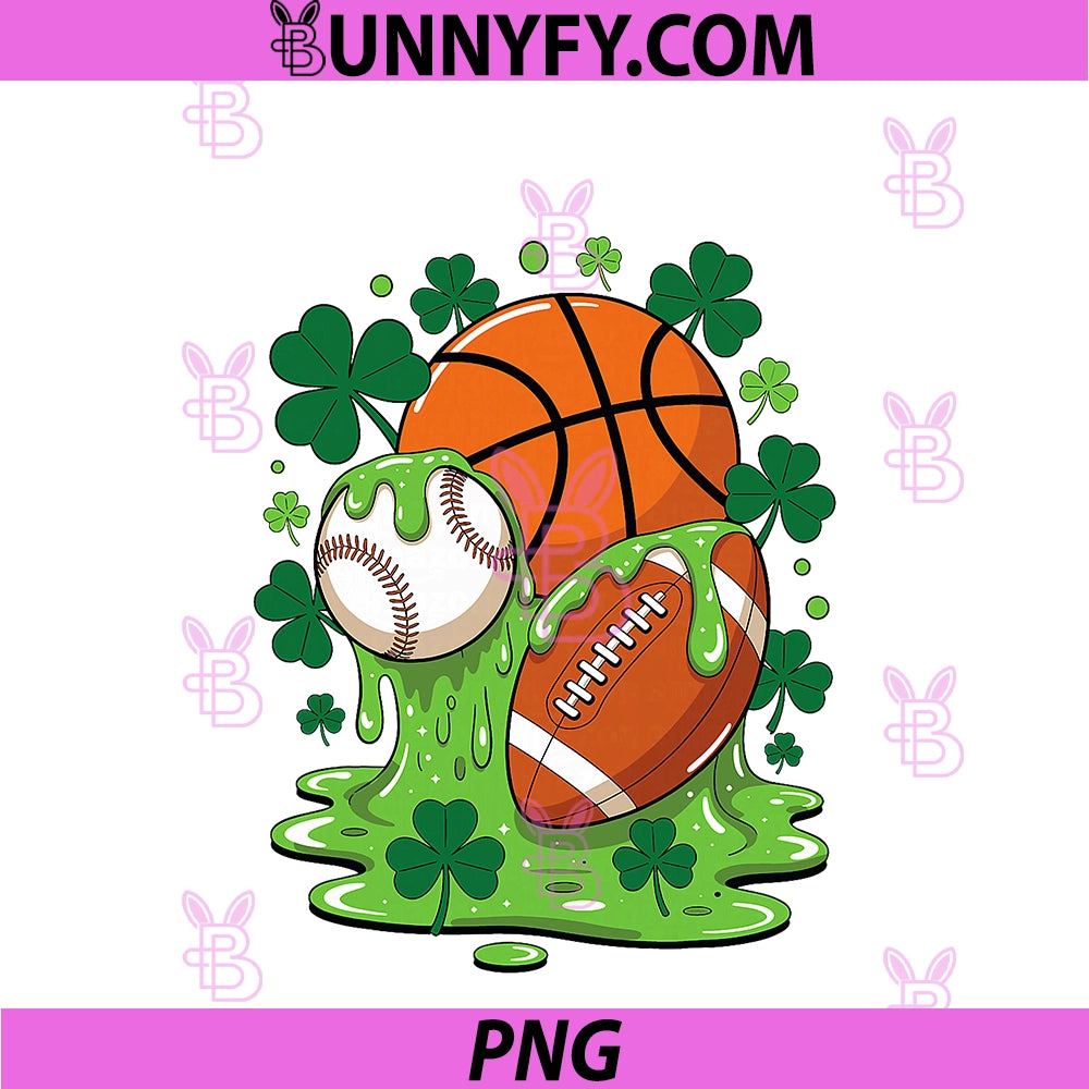 St Patricks Day Ice Cream Drip PNG, Baseball Football Basketball PNG