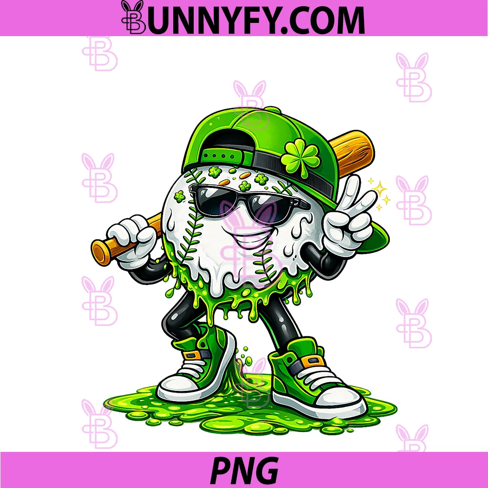 St Patricks Day PNG, Baseball Ice Cream Drip PNG