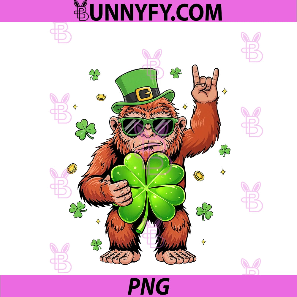 St Patricks Day Rock On Bigfoot PNG, Sasquatch Shamrock PNG