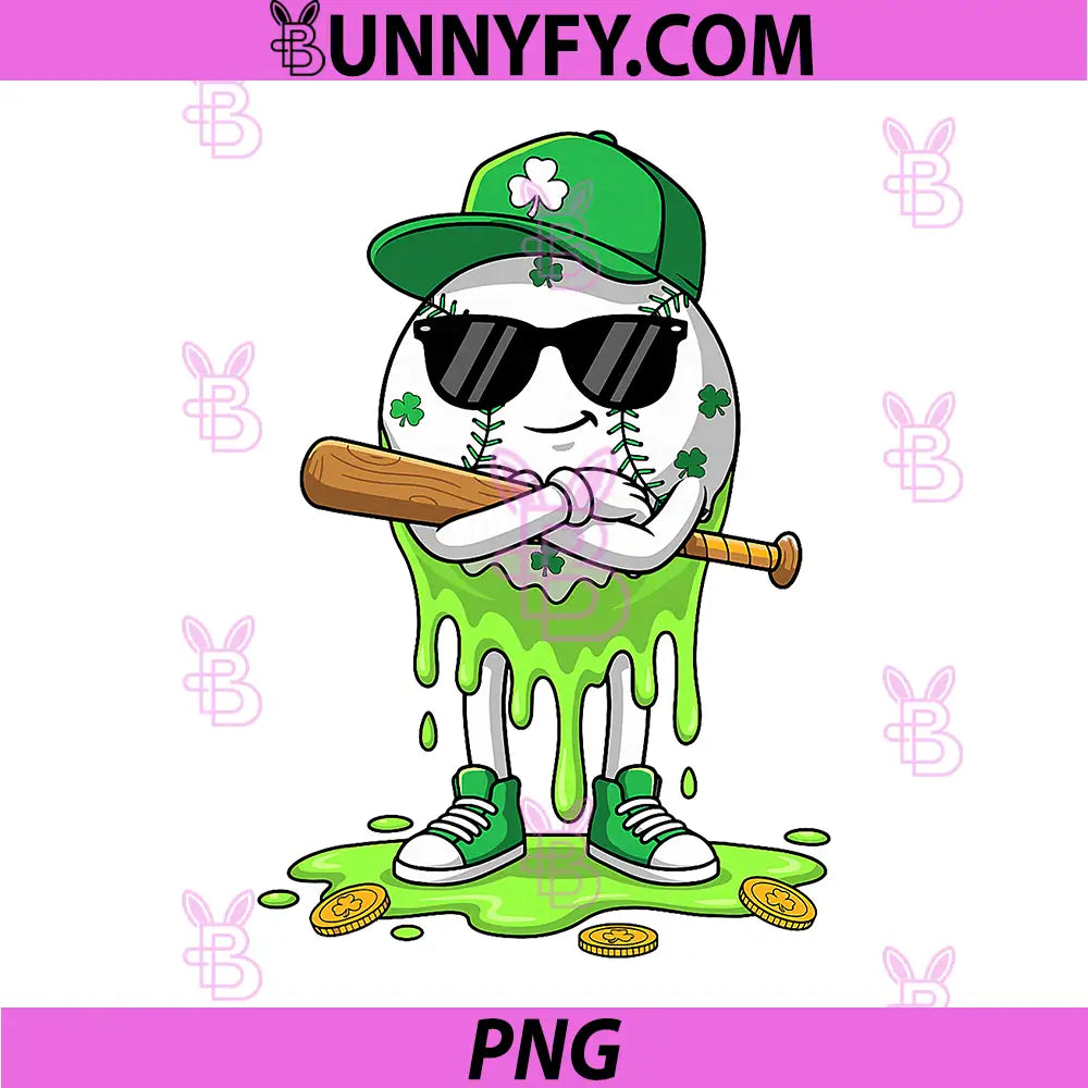 t Patricks Day Baseball PNG, Cool Baseball Shamrock Drip Design PNG