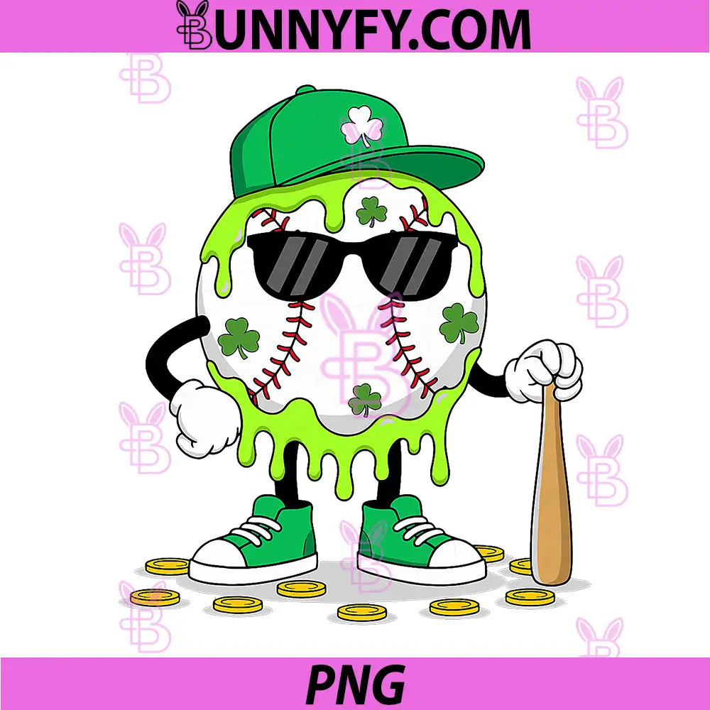 Funny Baseball Shamrock PNG, St Patricks Day Baseball Player Cartoon PNG
