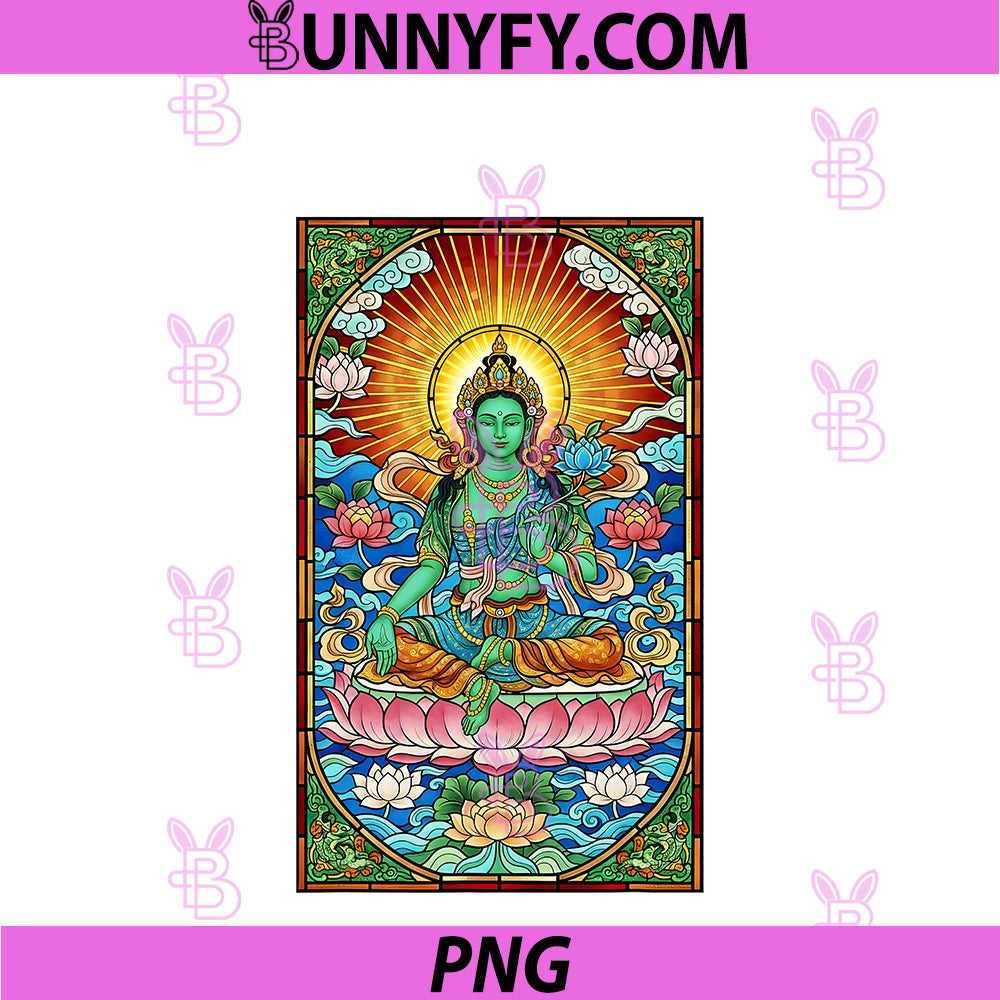 Stained Glass Green PNG, Tara Buddha Mantra Buddhism PNG