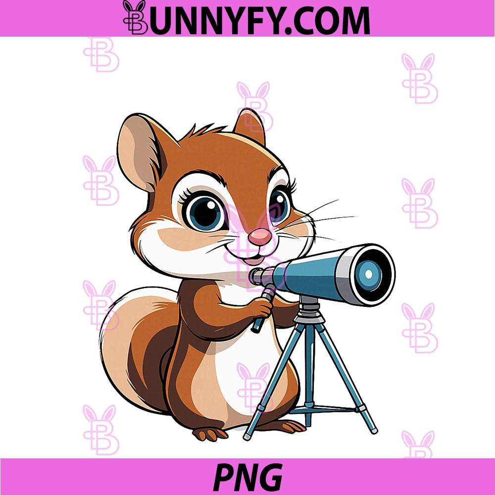 Stargazing Chipmunk PNG, With Telescope Cartoon PNG