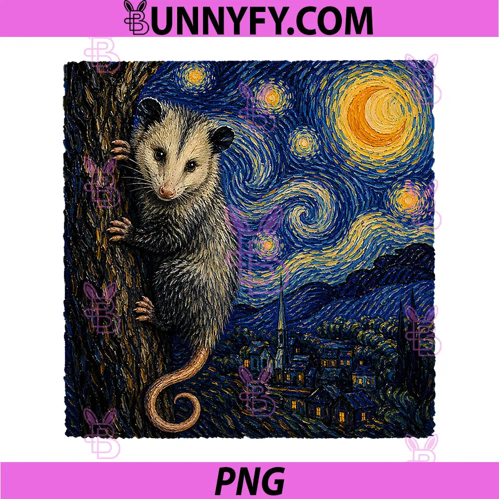 Starry Night Opossum PNG, Van Gogh Possum PNG