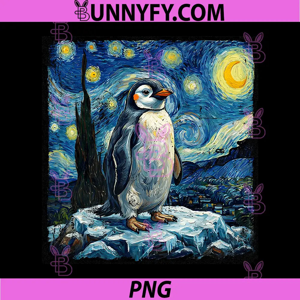 Starry Night Penguin Fine Art PNG, Van Gogh Art PNG