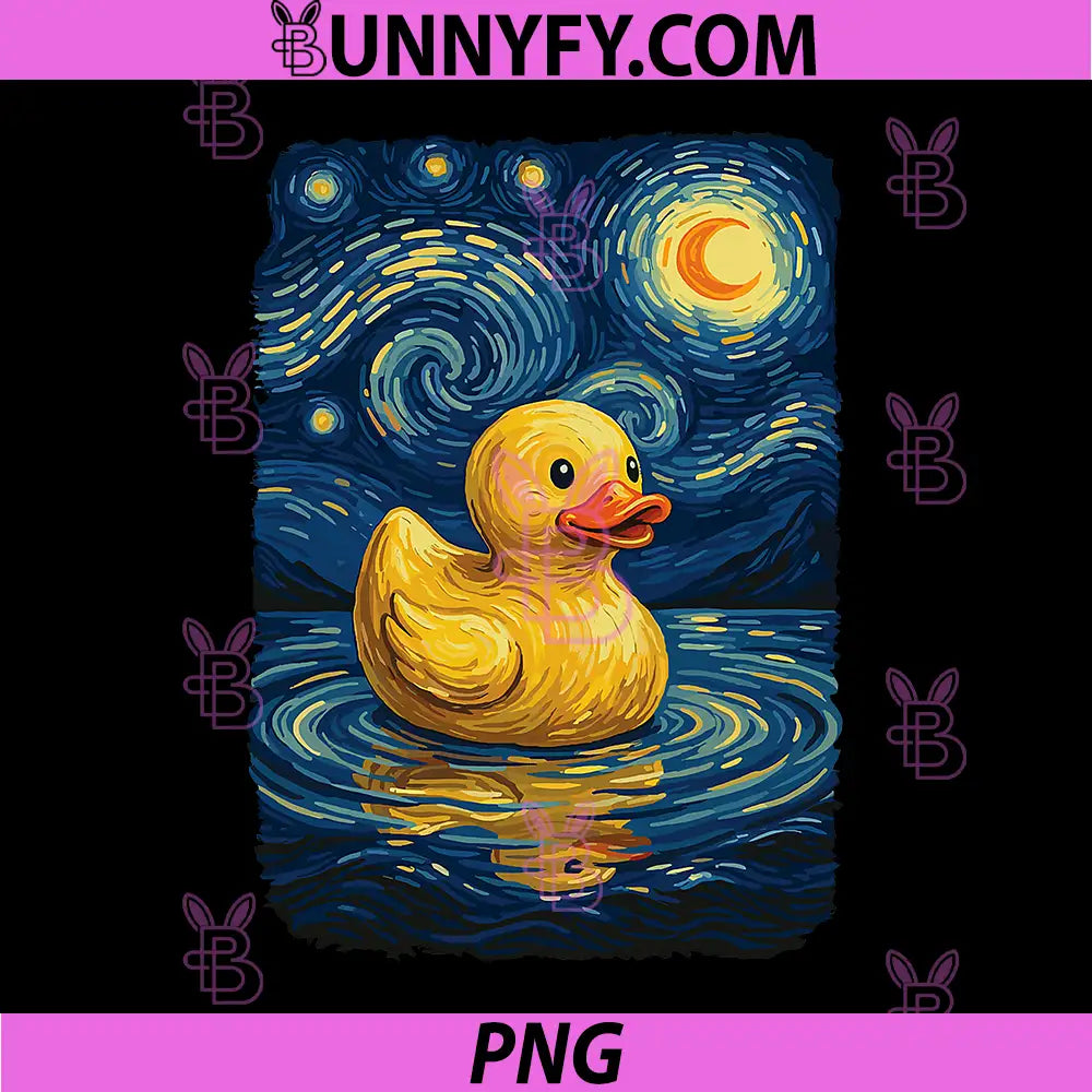 Starry Night Rubber Ducky Art PNG, Van Gogh Cute Duckling Lover PNG