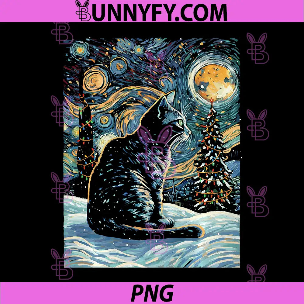 Starry Night Van Gogh Cat PNG, Lover Performance PNG