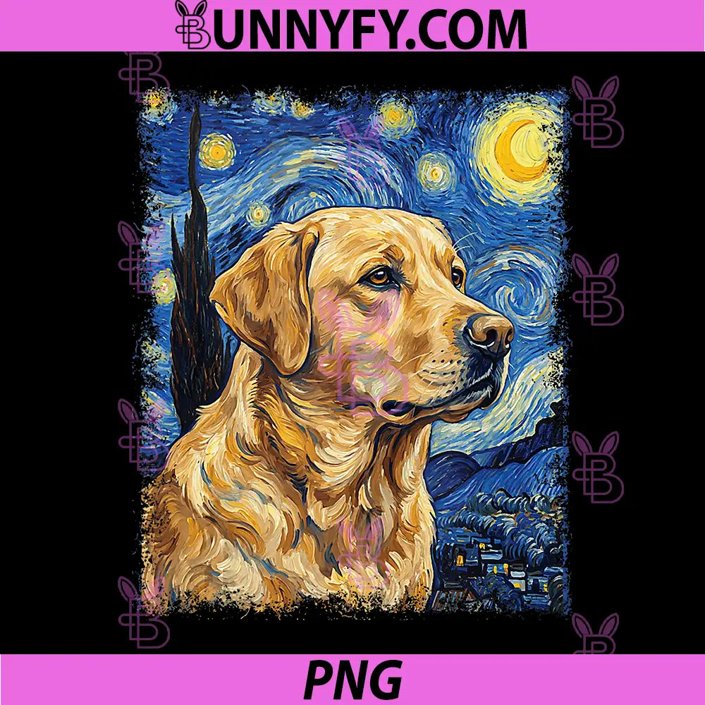 Starry Night Yellow Labrador PNG, Impressionist Art Van Gogh PNG
