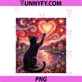 Starry Nights Cat Valentine PNG, Love-Hearts Roses Van-Gogh PNG