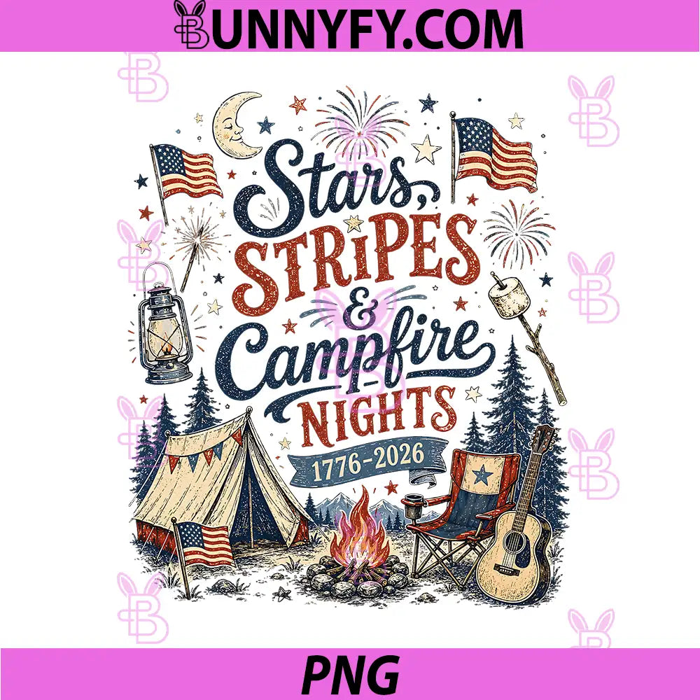 Stars Stripes and Campfires PNG, Patriotic Camping Day 1776 2026 PNG