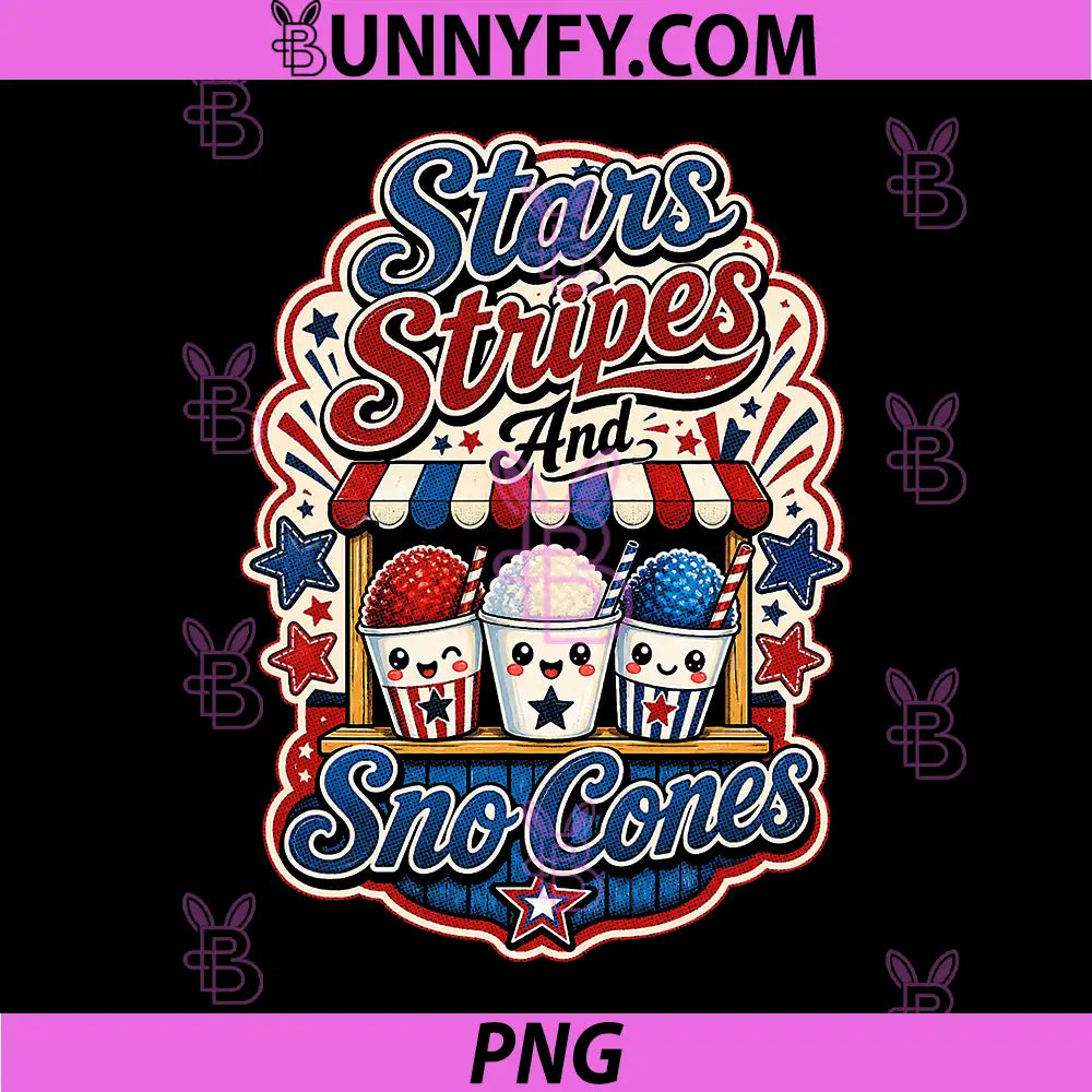 Stars Stripes and SNO Cones PNG, Patriotic Summer Fourth July PNG