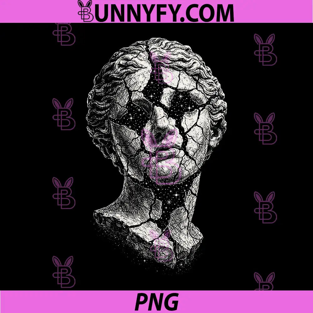 Cracked Greek Statue Cosmic Head PNG, Ethereal Gothic Art PNG