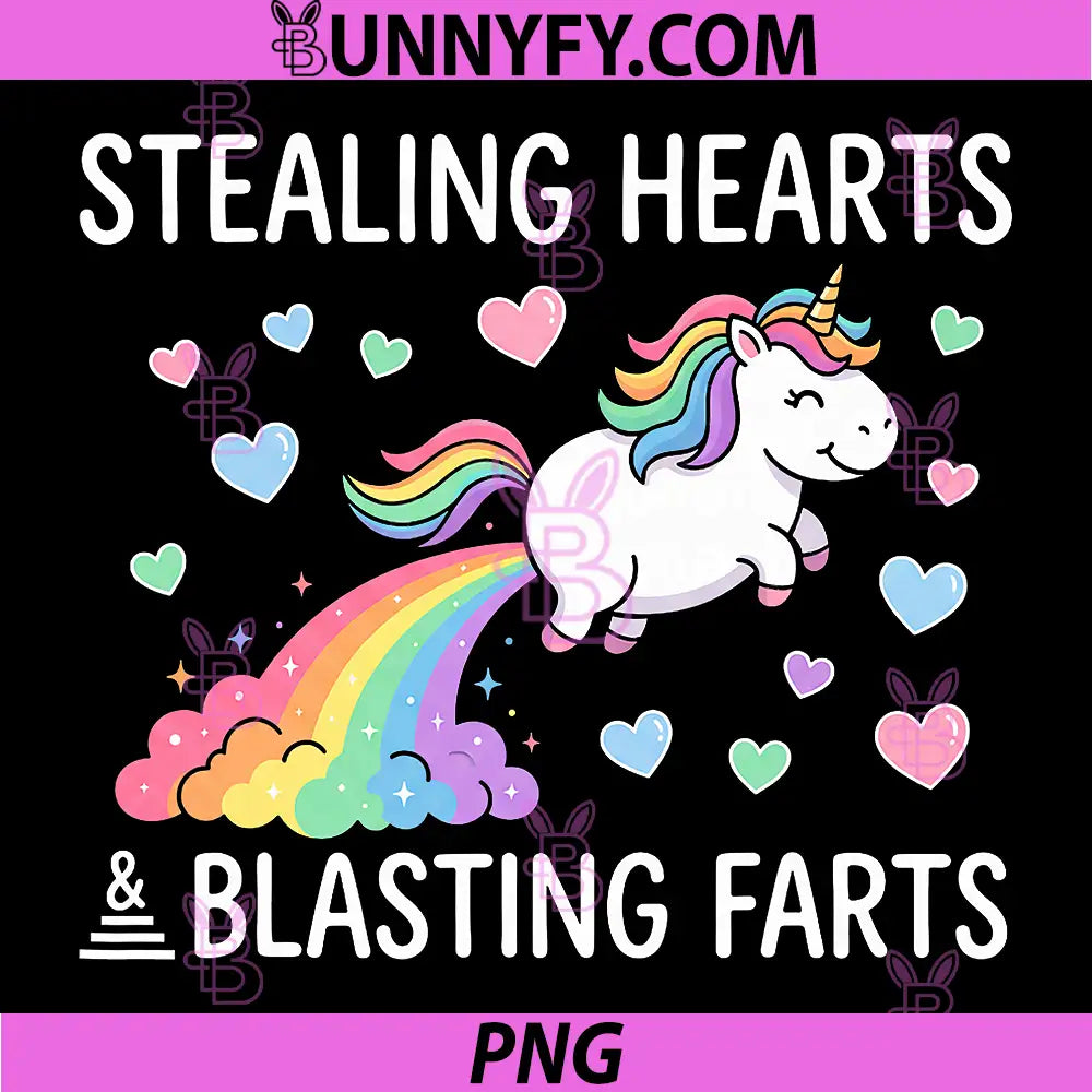 Stealing Hearts Blasting Farts PNG, Funny Toddler Unicorn Rainbow PNG