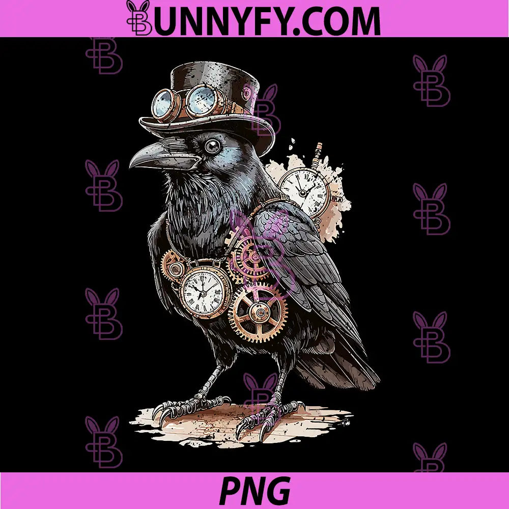 Steampunk Crow PNG, Top Hat Goggles Clocks and Gears PNG