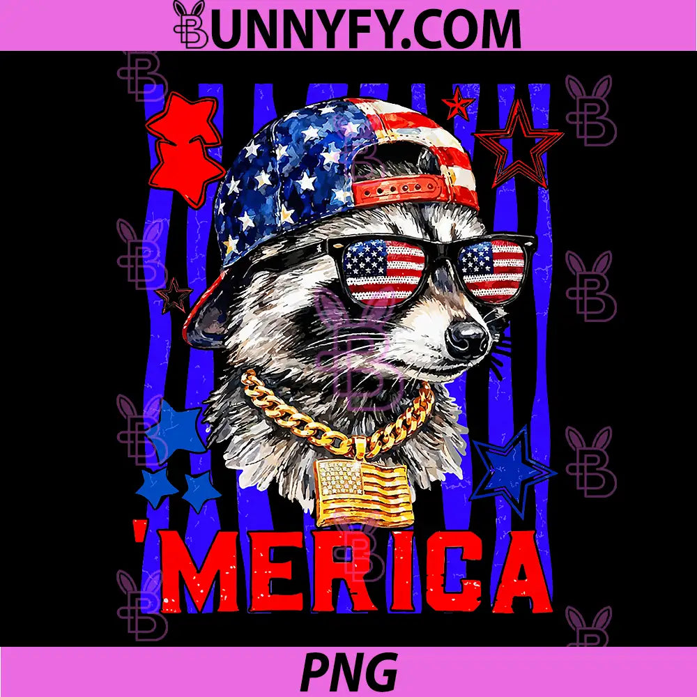 Striped 4th of July Raccoon PNG, Patriotic Merica Red White Blue PNG