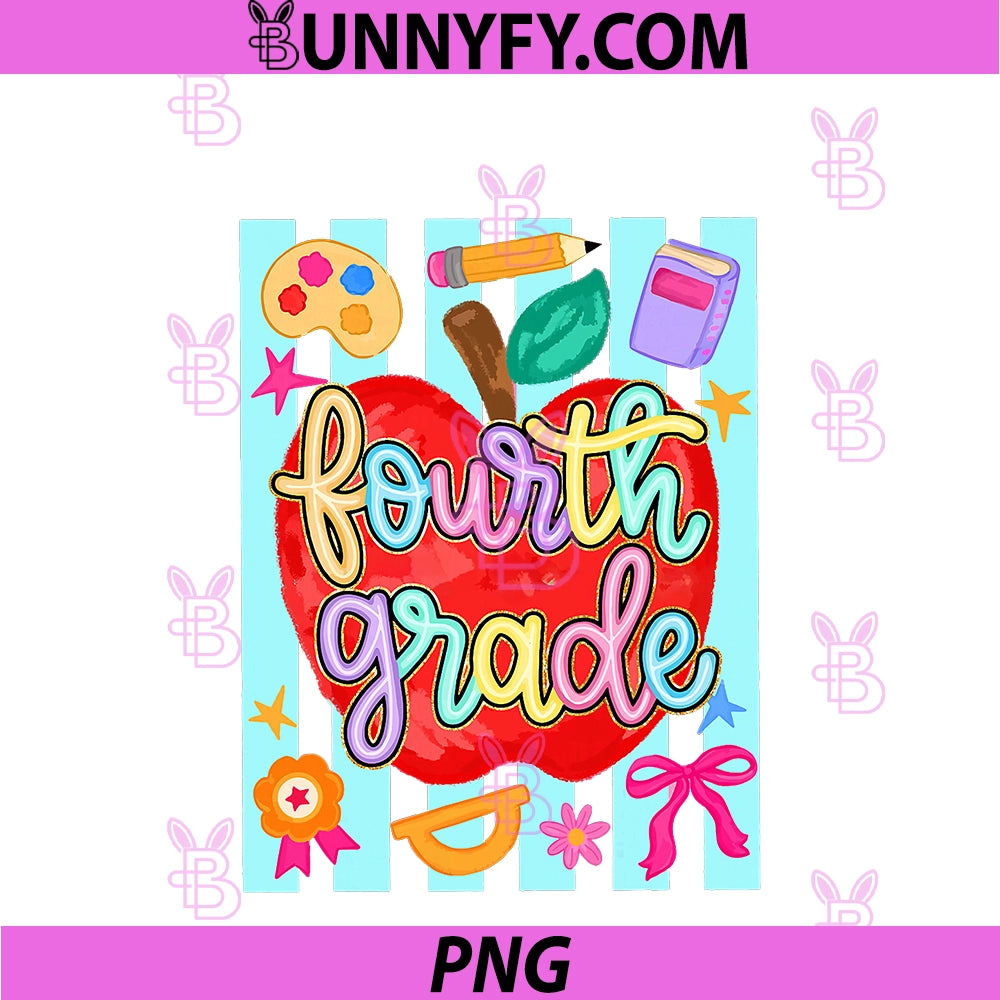 Striped Floral Fourth Grade PNG, Back To School Apple 4th Grade PNG