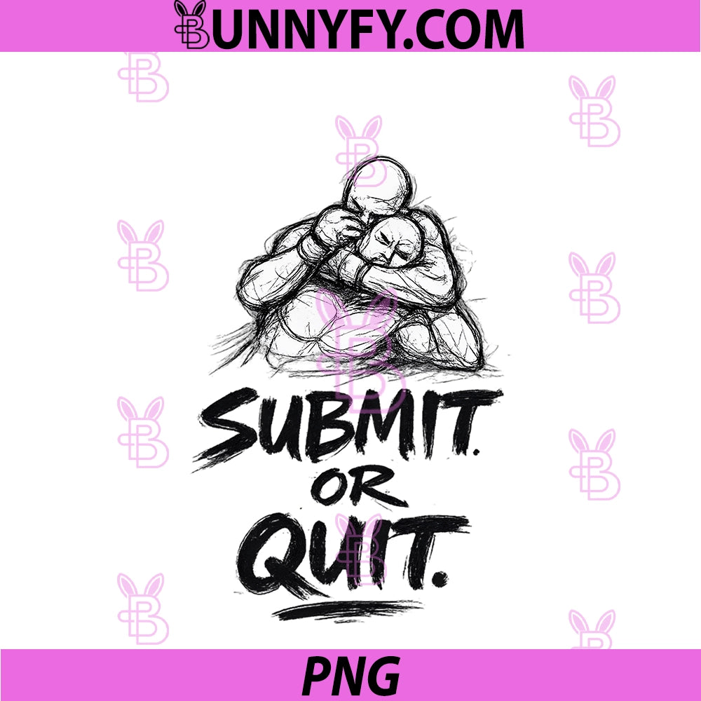 Submit Or Quit PNG, Line Art Fighter Workout Gym Combat Gift PNG