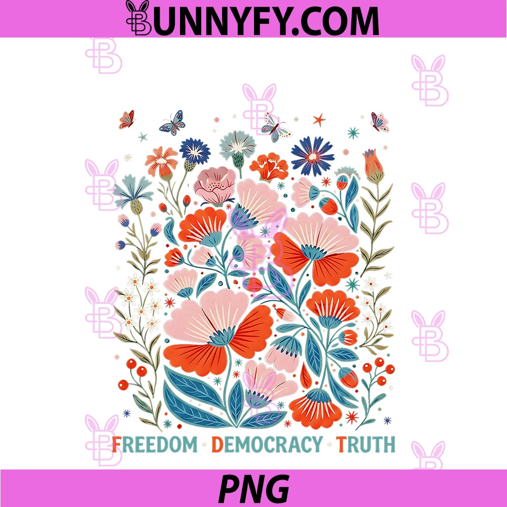 Subtle Freedom Democracy Truth PNG, Boho Floral 4th Of July PNG