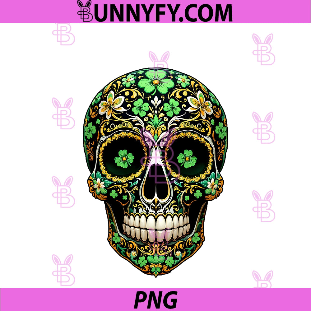 Sugar Skull St Patrick Day PNG, Of The Dead Lucky Shamrock PNG