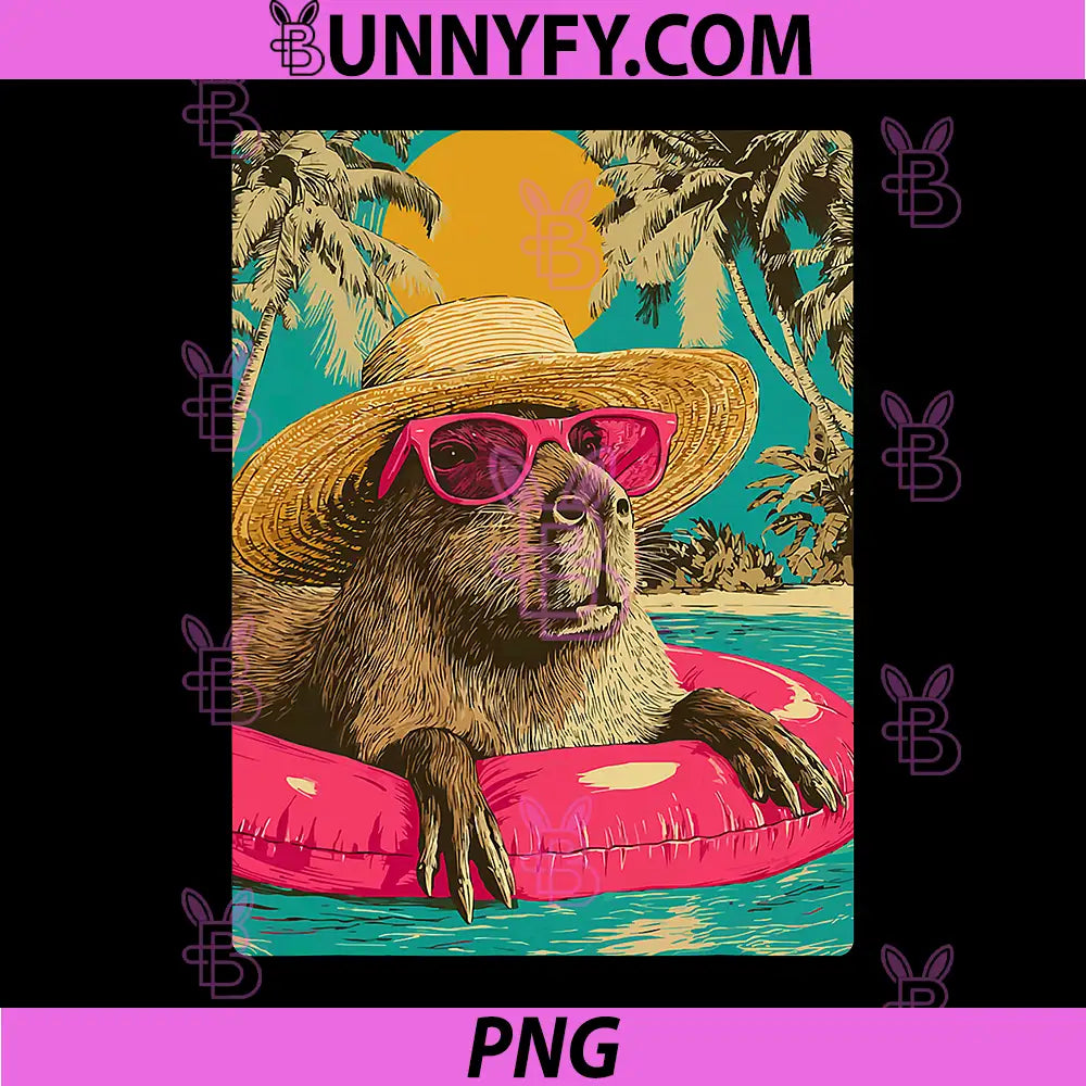 Summer Capybara with Sunglasses PNG, Tropical Animal Pool Party PNG